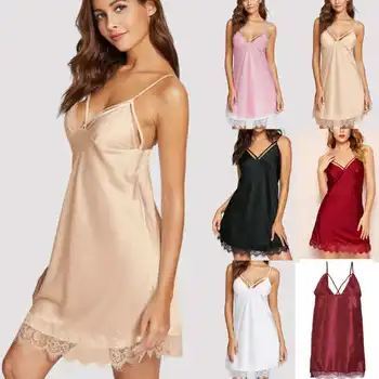 Sexy Women Nightdress Silk Satin Lace Summer Fashion Female Solid Color Lingerie Sleepwear Robe Gown
Sexy Women Nightdress Silk Satin Lace Summer Fashion Female Solid Color Lingerie Sleepwear Robe Gown