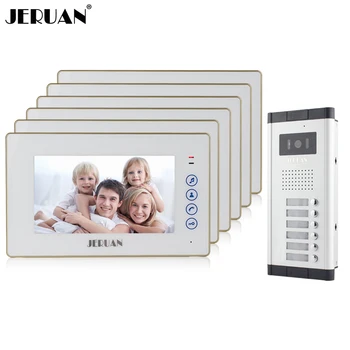 

JERUAN Apartment Doorbell 7`` Touch key Video Door Phone Intercom System 6 Monitor 700TVL IR Night Vision Camera for 6 household