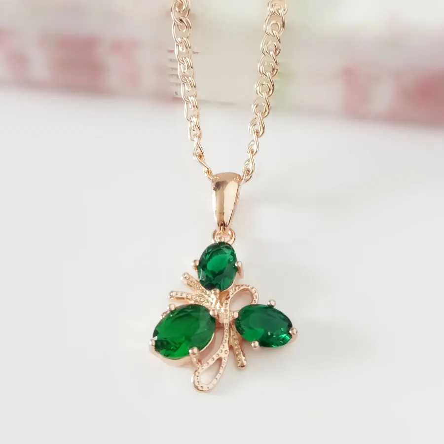 

Office Lady Pendants Green Cubic Zircon Women Jewelry 585 Gold Color Fashion New Necklace Pendants