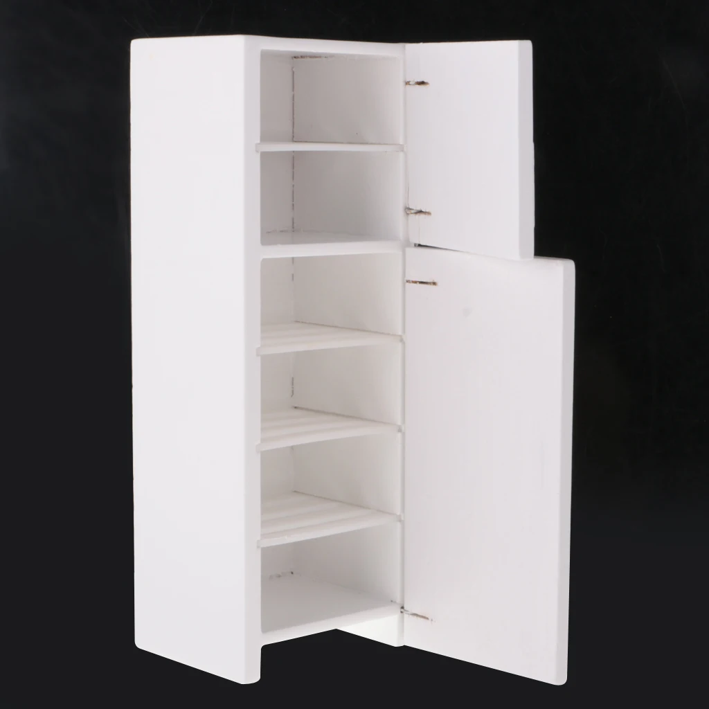 1/12 Dollhouse Miniature Kitchen White Wooden Fridge Refrigerator Freezer 1:12 Doll House Decor Classic Toys for Child Kids Gift