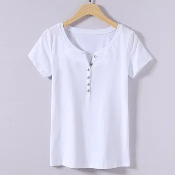 Korea New 2020 Summer Women's Fashion Slim Sexy V-Neck Short Sleeve Button T Shirt Tops Female Wholesale Cotton Plus Size Tees
Korea New 2020 Summer Women's Fashion Slim Sexy V-Neck Short Sleeve Button T Shirt Tops Female Wholesale Cotton Plus Size Tees