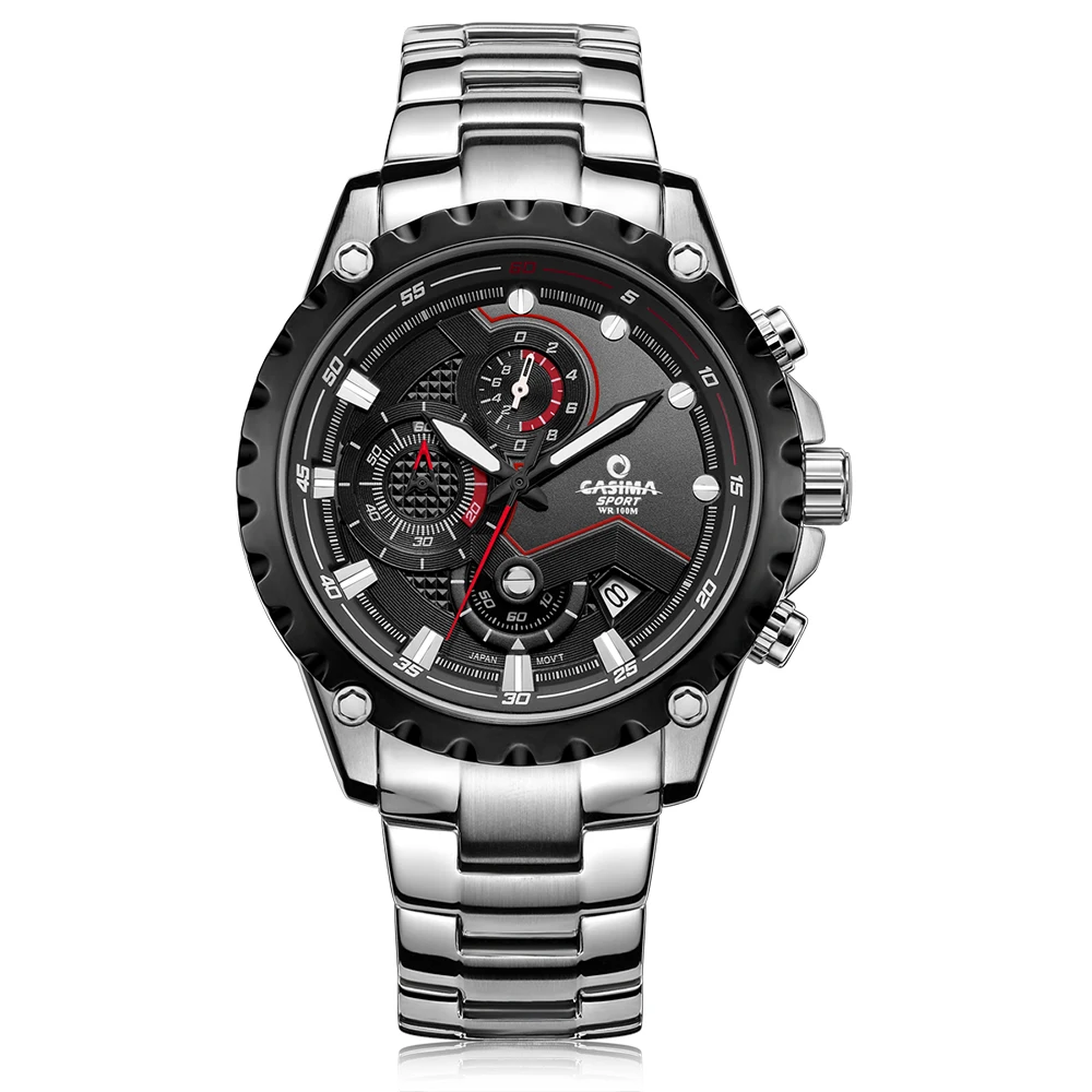 CASIMA 8203 Men's Quartz Watch w/ Stainless Steel Band & Calculagraph & Stopwatch Waterproof 100m