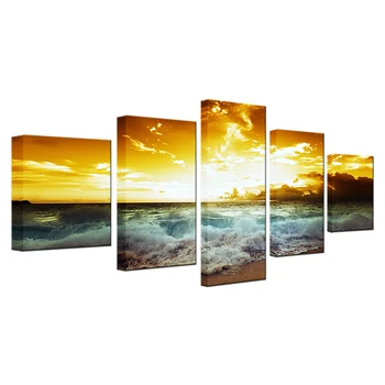 

Canvas HD Prints Pictures Framework Living Room Home Decor 5 Pieces Sunset Beach Sea Waves Paintings Seascape Posters Wall Art