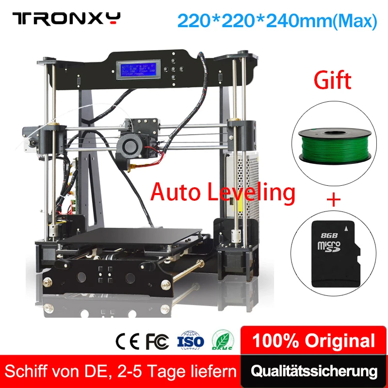 Auto Leveling Tronxy 3D Printer extruder print size 220*220*240mm LCD Screen Tronxy 3D Printer +8G SD card&1 Roll Filament Free
Auto Leveling Tronxy 3D Printer extruder print size 220*220*240mm LCD Screen Tronxy 3D Printer +8G SD card&1 Roll Filament Free
