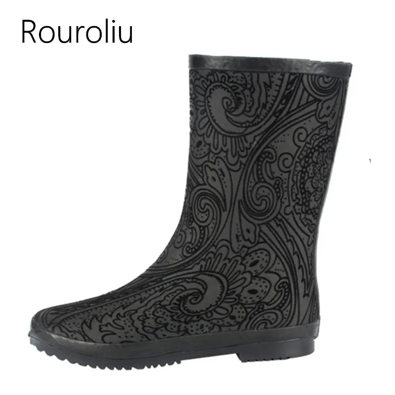 Rouroliu Women Non-Slip Mid-Calf Rain Boots Fabric Water Shoes Waterproof Boots Woman National Wind Wellies Slip-on RB10 
Rouroliu Women Non-Slip Mid-Calf Rain Boots Fabric Water Shoes Waterproof Boots Woman National Wind Wellies Slip-on RB10