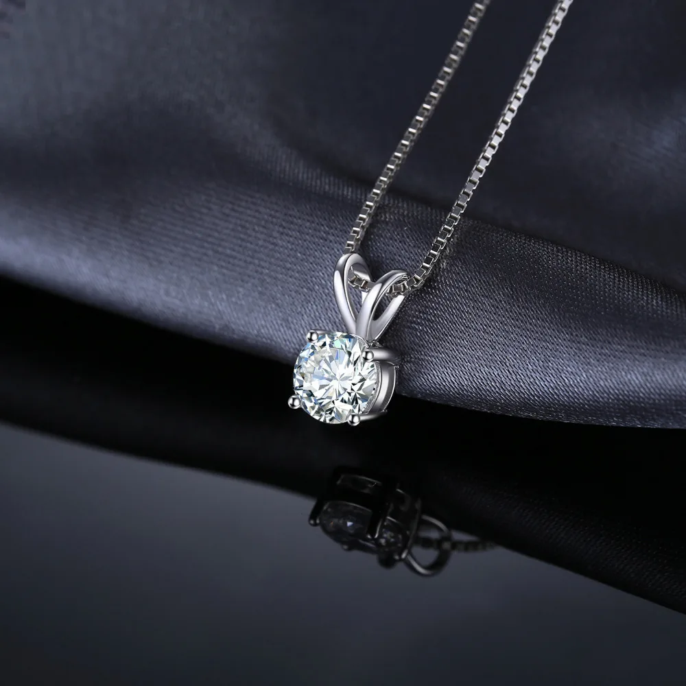 Круглый 1ct CZ ожерелье с одной подвеской 925 Серебряное колье эффектное женское