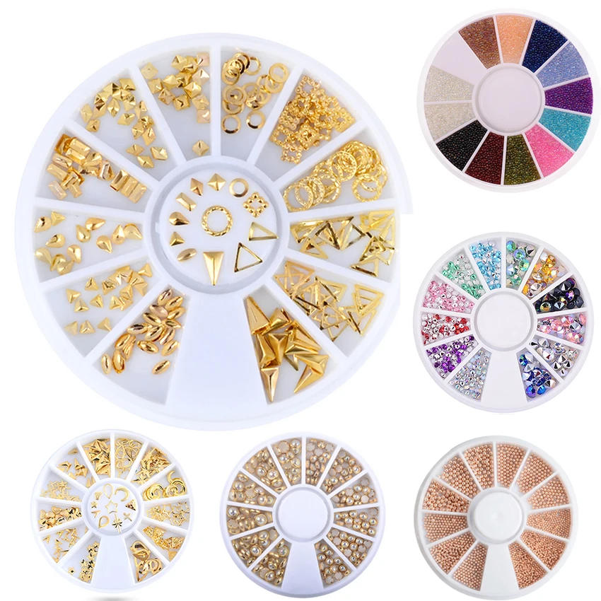Gold Metal Nail Rivets Shining Rhinestones Beads Half Pearls 3D Geometry Nail Decoration DIY Manicure Nail Art Jewelry in Wheel
Gold Metal Nail Rivets Shining Rhinestones Beads Half Pearls 3D Geometry Nail Decoration DIY Manicure Nail Art Jewelry in Wheel