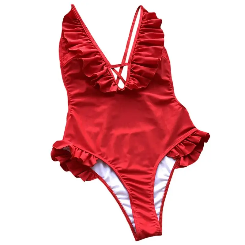 KLV Women Sexy One Piece Plunging V-Neck Solid Color Monokini Keyhole Hollow Ruffles Patchwork High Cut Cross Bandag Backless
KLV Women Sexy One Piece Plunging V-Neck Solid Color Monokini Keyhole Hollow Ruffles Patchwork High Cut Cross Bandag Backless