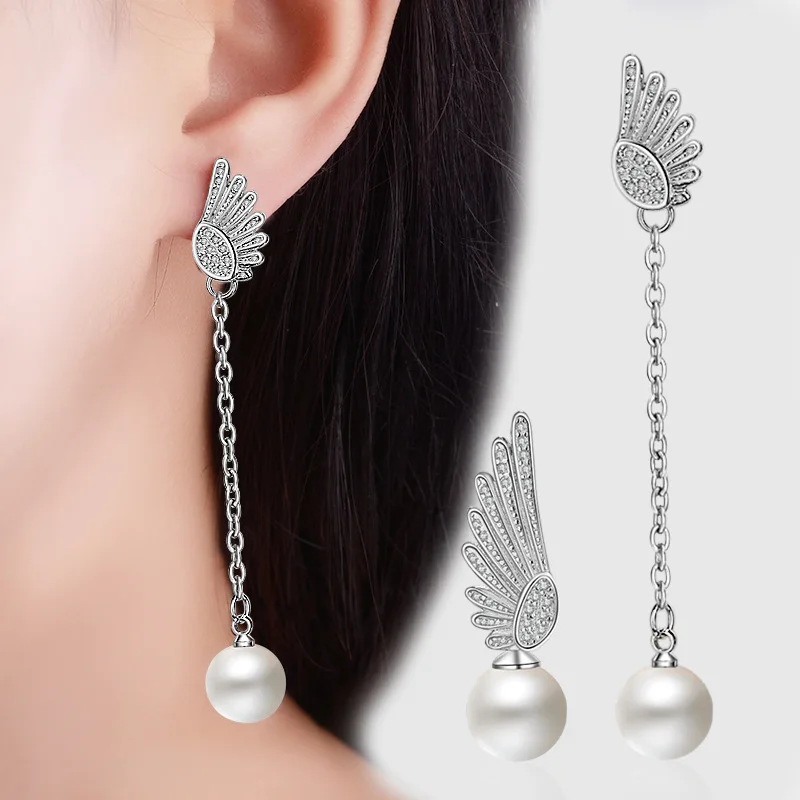 Authentic 100% 925 Sterling Silver Angel Wing with Pearl Drop Earrings With White Clear CZ for Women Anniversary Jewelry
Authentic 100% 925 Sterling Silver Angel Wing with Pearl Drop Earrings With White Clear CZ for Women Anniversary Jewelry