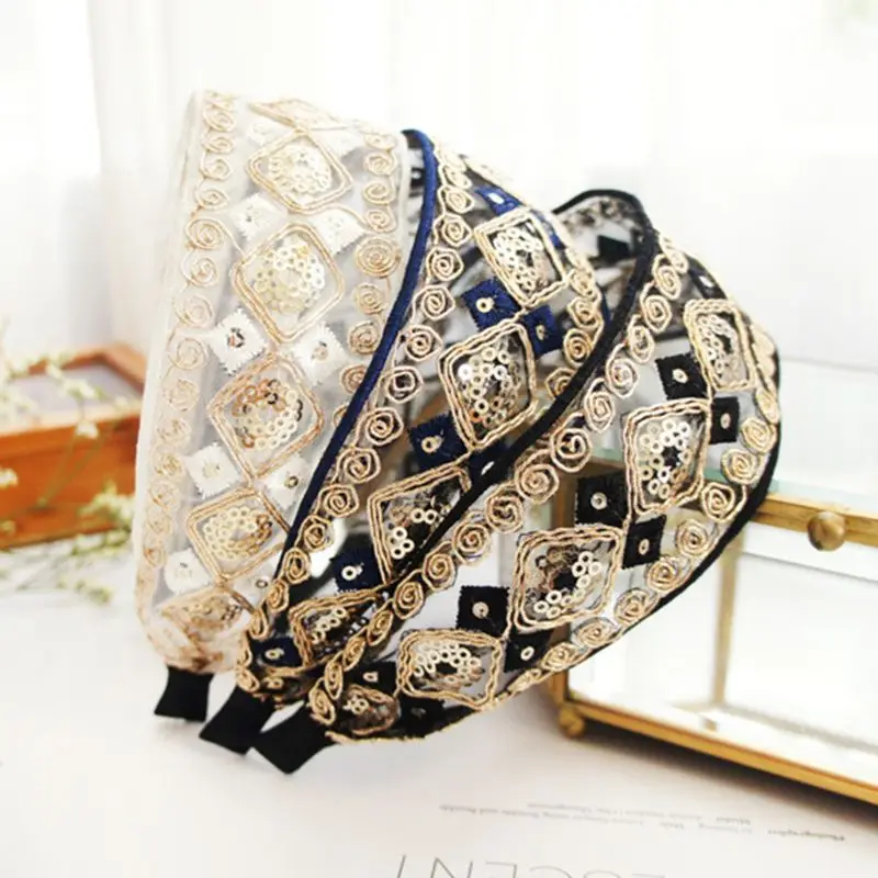 Vintage Palace Style Ladies Wide Lace Headband Bohemian Embroidered Sequins Hair Hoop Anti-Slip Wedding Bridal Casual Headwear
Vintage Palace Style Ladies Wide Lace Headband Bohemian Embroidered Sequins Hair Hoop Anti-Slip Wedding Bridal Casual Headwear