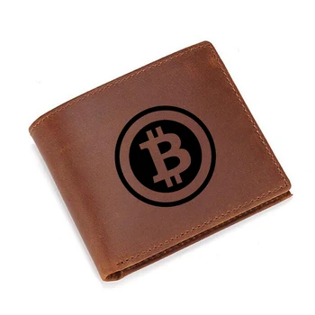 

Engraved Digital Currency Logo Wallet Bitcoin Short Purse RFID Blocking Card Purse Genuine Leather Small Wallets Men Gifts