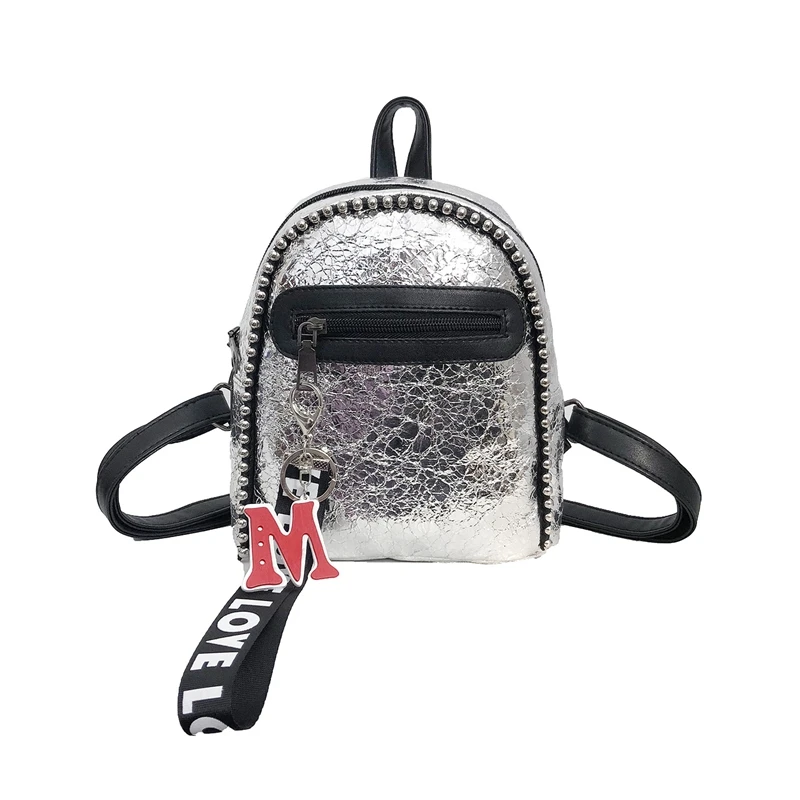 Фото Модный мини-рюкзак из искусственной кожи с заклепками на молнии плече школьные