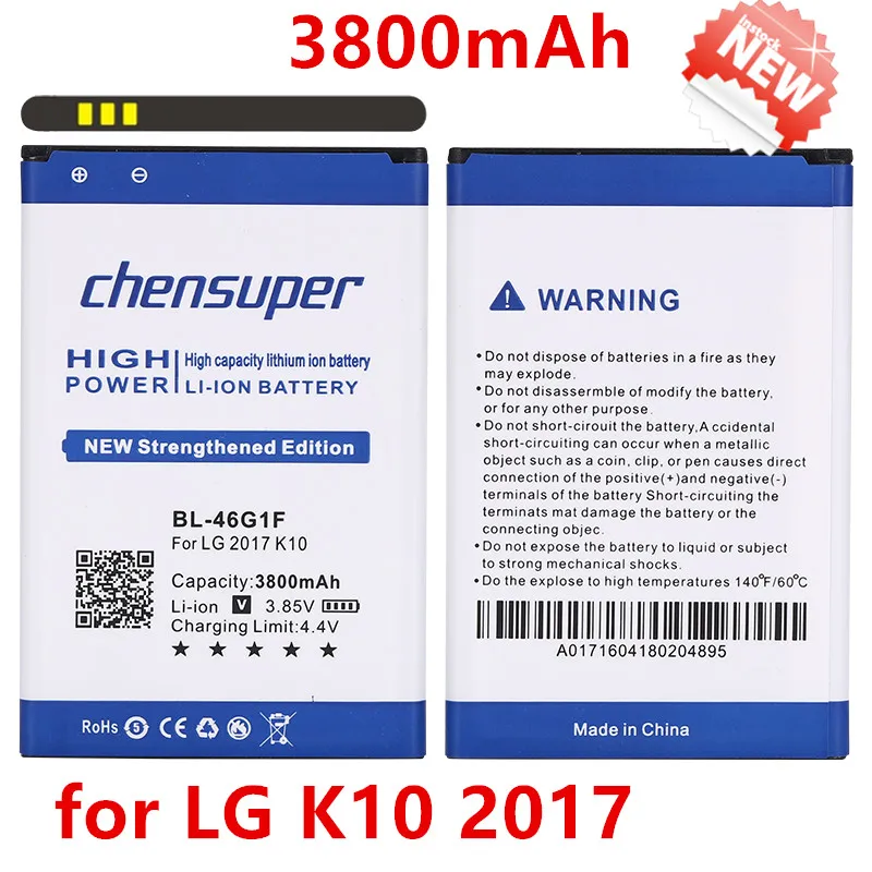 chensuper new 3800mAh BL-46G1F Battery for LG K10 2017 K425 K428 K430H K20 Plus TP260
chensuper new 3800mAh BL-46G1F Battery for LG K10 2017 K425 K428 K430H K20 Plus TP260