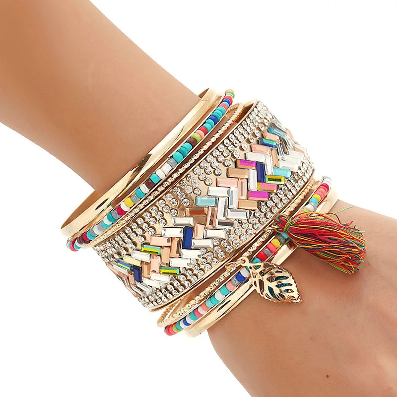 New Bohemian Fringe Bracelet&Bangles Set Ethnic Tirbal Arm Cuff Circels Set Gold-color Crystal Tassel Pulseras Women Jewelry O35
New Bohemian Fringe Bracelet&Bangles Set Ethnic Tirbal Arm Cuff Circels Set Gold-color Crystal Tassel Pulseras Women Jewelry O35
