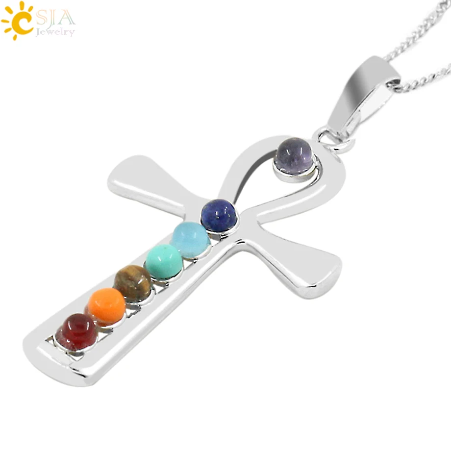 CSJA 2pcs Reiki Ankh Shaped Symbol Health Amulet 7 Chakra Stones Yoga Symbols Seven Stone Pendant Necklace for Women Gift E029
CSJA 2pcs Reiki Ankh Shaped Symbol Health Amulet 7 Chakra Stones Yoga Symbols Seven Stone Pendant Necklace for Women Gift E029