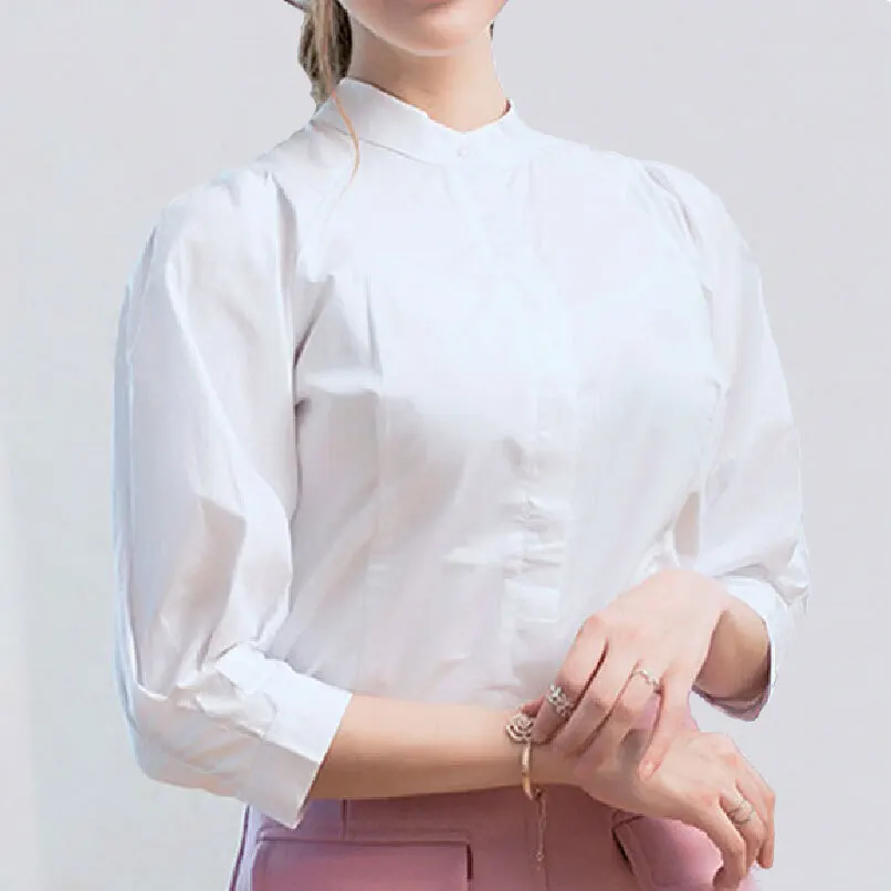 Vintage Blouse Female Stand Collar Puff Sleeve Cotton Tops Womens Bluas New Fashion Slim Navy White Lantern Sleeve Shirt
Vintage Blouse Female Stand Collar Puff Sleeve Cotton Tops Womens Bluas New Fashion Slim Navy White Lantern Sleeve Shirt