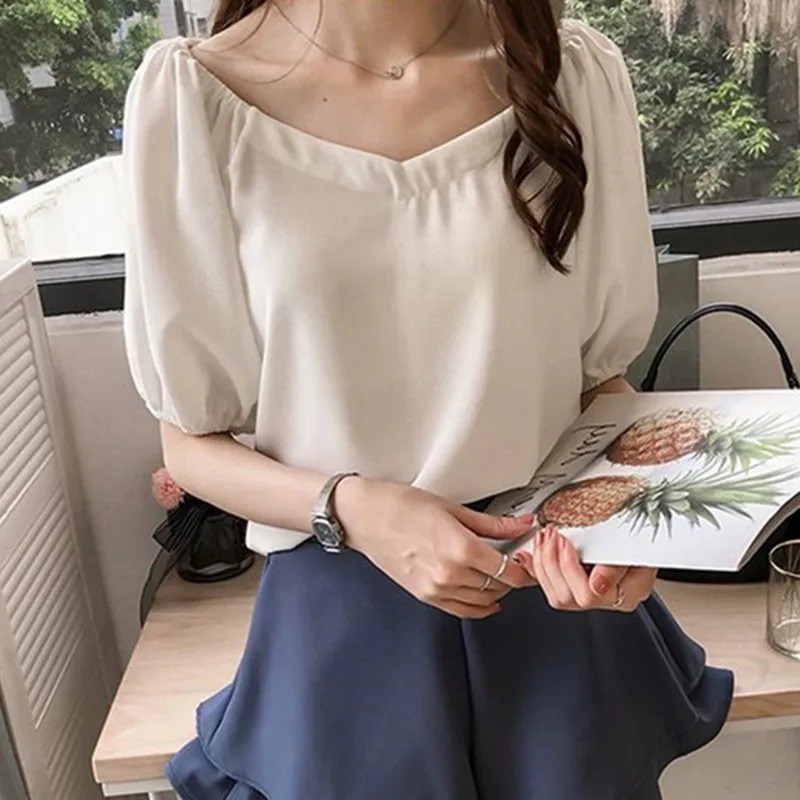 2019 Women's Fashion Summer Solid V-Neck Short Sleeve Simple Chiffon Blouse New Femme Blouse
2019 Women's Fashion Summer Solid V-Neck Short Sleeve Simple Chiffon Blouse New Femme Blouse