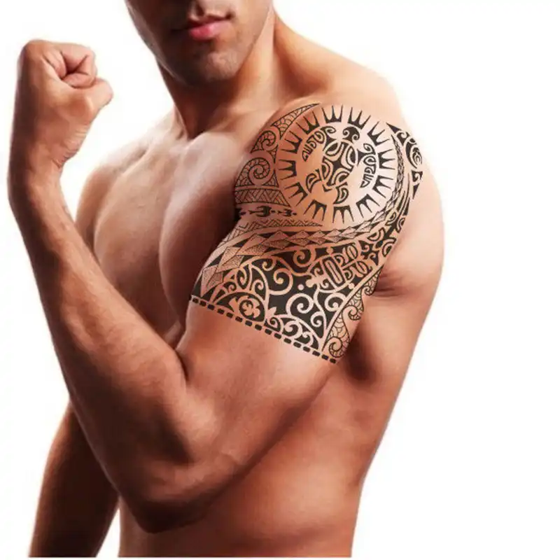 وشم مؤقت القبلية سلحفاة الماوري بولينيزية أسود رجالي إمرأة Temporary Tattoos Gooum