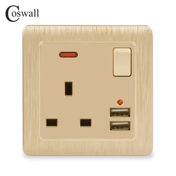 Coswall Wall Power Socket 13A UK Standard Switched Outlet 2.1A Dual USB Fast Charger Port LED indicator Gold Brushed Panel
Coswall Wall Power Socket 13A UK Standard Switched Outlet 2.1A Dual USB Fast Charger Port LED indicator Gold Brushed Panel