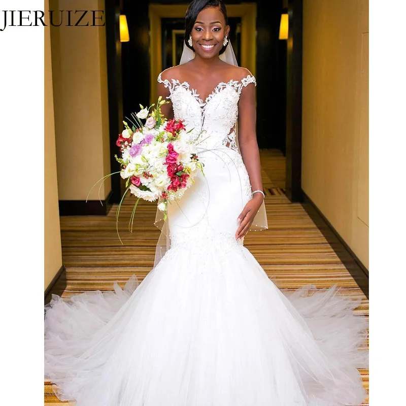 JIERUIZE White Lace Appliques Mermaid Wedding Dresses O-neck Pearls Backless Wedding Gowns Bride Dresses robe mariage
JIERUIZE White Lace Appliques Mermaid Wedding Dresses O-neck Pearls Backless Wedding Gowns Bride Dresses robe mariage