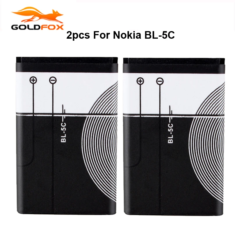 GOLDFOX 2pcs 1020mAh BL-5C Phone Replacement Battery For Nokia 1112 1208 1600 1100 5130 2610 1101 n70 n71 n72 n91 e60 e50 C2-01
GOLDFOX 2pcs 1020mAh BL-5C Phone Replacement Battery For Nokia 1112 1208 1600 1100 5130 2610 1101 n70 n71 n72 n91 e60 e50 C2-01
