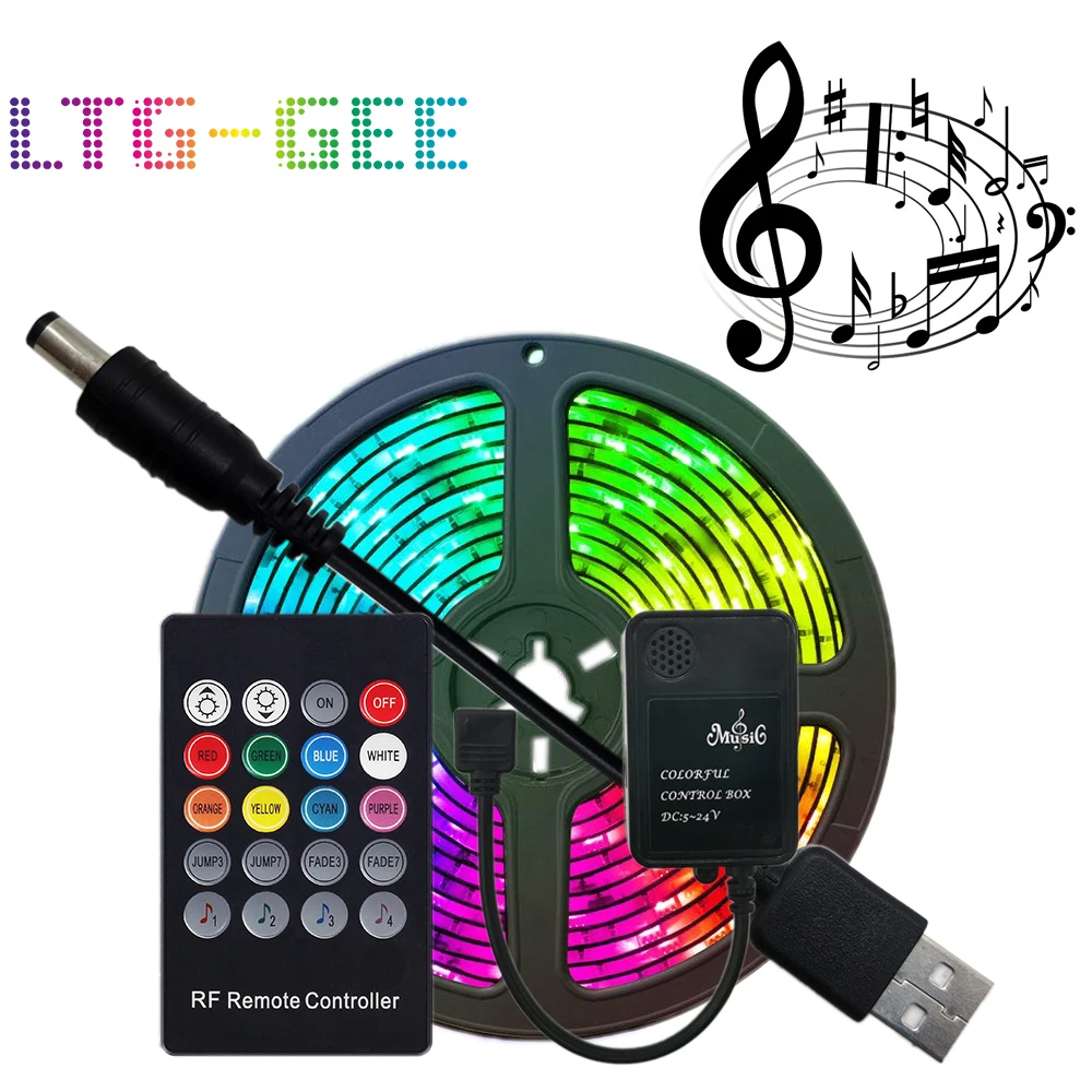 LTG-GEE DC5V USB LED Strip with RF Remote Music controller IP20/IP65 Flexible Strip Light 5050 RGB TV Background Lightgting
LTG-GEE DC5V USB LED Strip with RF Remote Music controller IP20/IP65 Flexible Strip Light 5050 RGB TV Background Lightgting
