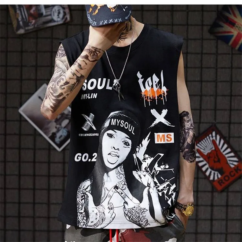 Hip Hop Tank Top Punk Print Slim fit Vest singlets Bodybuilding tank shirt Casual Summer High Street Tank Top For Male
Hip Hop Tank Top Punk Print Slim fit Vest singlets Bodybuilding tank shirt Casual Summer High Street Tank Top For Male
