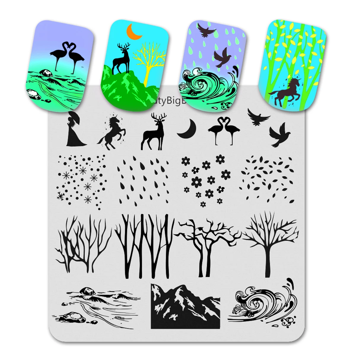 Beautybigbang Stainless Steel Nail Stamping Plates Unicorn Beauty Rain Tree Flower Mountain Image Nail Art Stencil Template 031
Beautybigbang Stainless Steel Nail Stamping Plates Unicorn Beauty Rain Tree Flower Mountain Image Nail Art Stencil Template 031