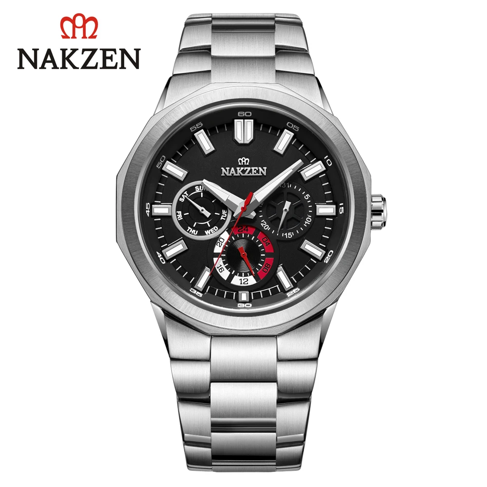 NAKZEN hot sale steel shell watch Japanese movement calendar week luminous waterproof steel belt men's watch SS5038G 
NAKZEN hot sale steel shell watch Japanese movement calendar week luminous waterproof steel belt men's watch SS5038G
