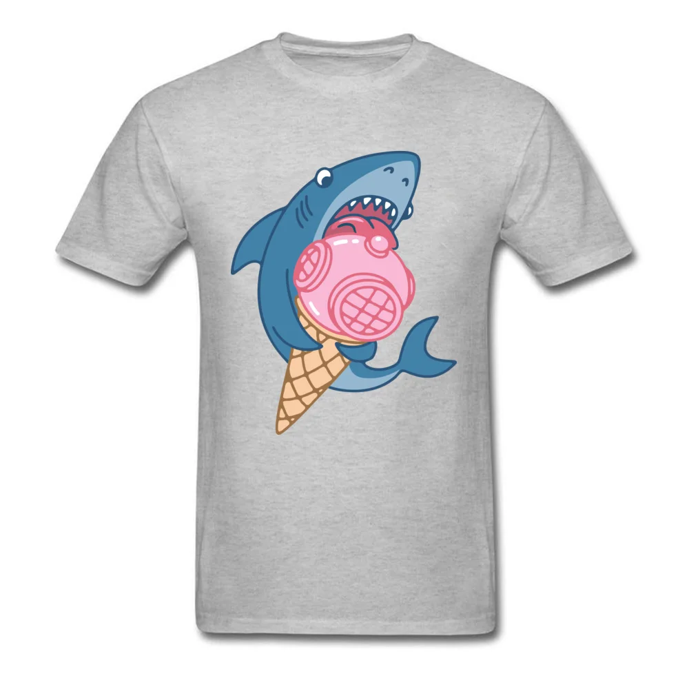 Shark and ice cream 3D Printed NEW YEAR DAY 100% Cotton O Neck Men Tops T Shirt Tee-Shirt 2018 Hot Sale Short Sleeve T Shirts Shark and ice cream grey