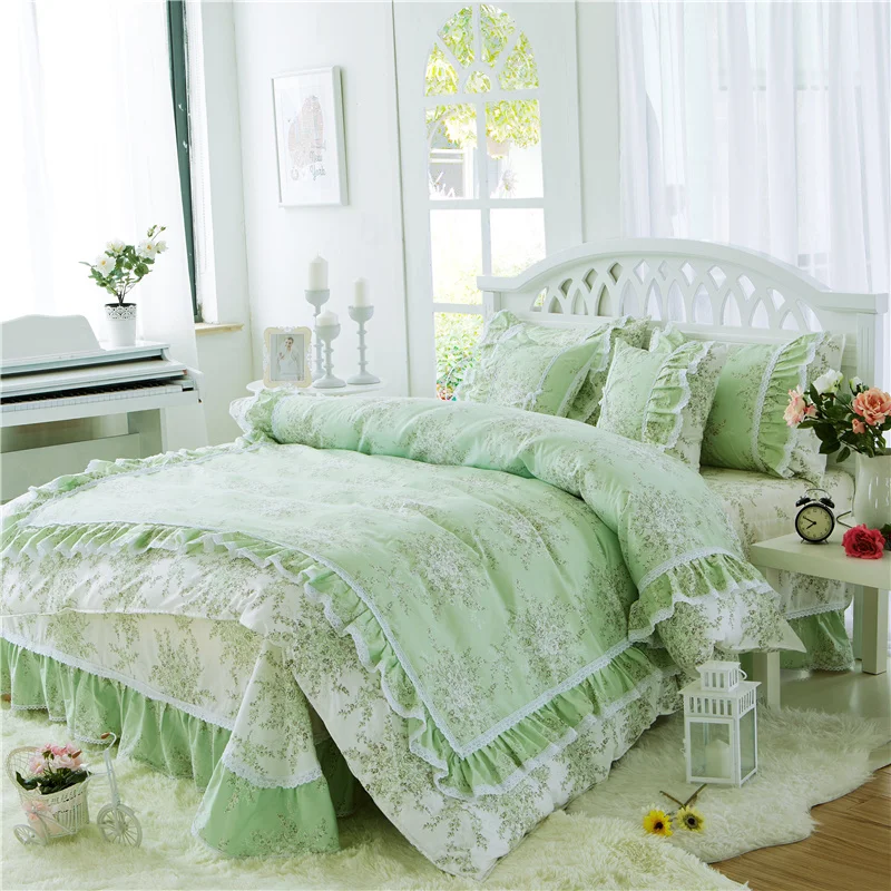 Pastoral Princess green Bedding Set Luxury 3/4pcs Printing Ruffles lace Cotton Queen Duvet Cover Bed sheet Bedspread Bedclothes
Pastoral Princess green Bedding Set Luxury 3/4pcs Printing Ruffles lace Cotton Queen Duvet Cover Bed sheet Bedspread Bedclothes