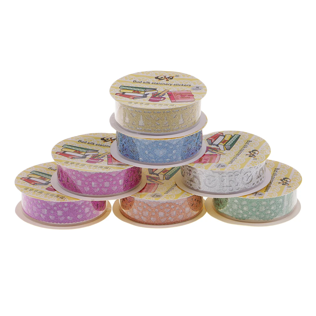 7pcs Glitter Lace Sticky Paper SELF Adhesive Lace Washi Tape Sticker Scrapbooking Card Making Wedding Album Decoration
7pcs Glitter Lace Sticky Paper SELF Adhesive Lace Washi Tape Sticker Scrapbooking Card Making Wedding Album Decoration