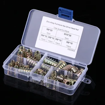 50pcs/set Zinc Alloy Screw-in Type Hex Drive Threaded Insert Screws Nuts Kit Fastener Hardware With Box M4 M5 M6 M8 M10
50pcs/set Zinc Alloy Screw-in Type Hex Drive Threaded Insert Screws Nuts Kit Fastener Hardware With Box M4 M5 M6 M8 M10