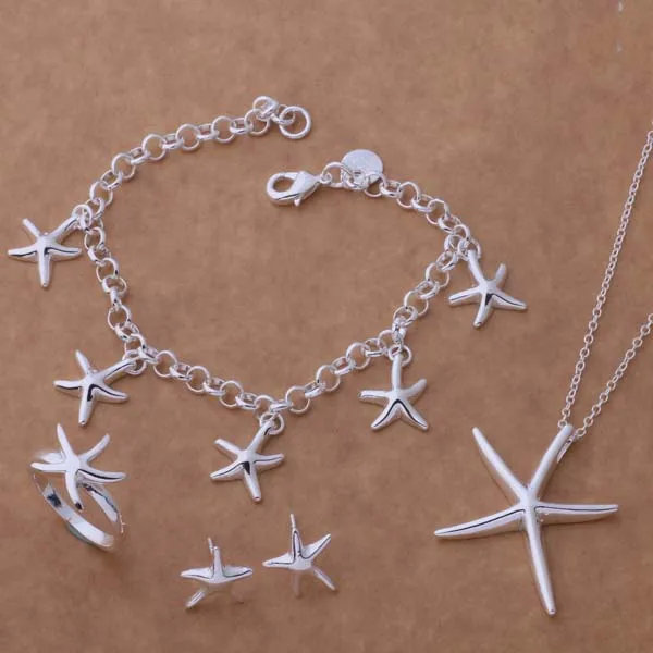 Cute Silver Jewelry Set Starfish Necklace&Bracelet&Earring&Ring Set For Women AT086
Cute Silver Jewelry Set Starfish Necklace&Bracelet&Earring&Ring Set For Women AT086