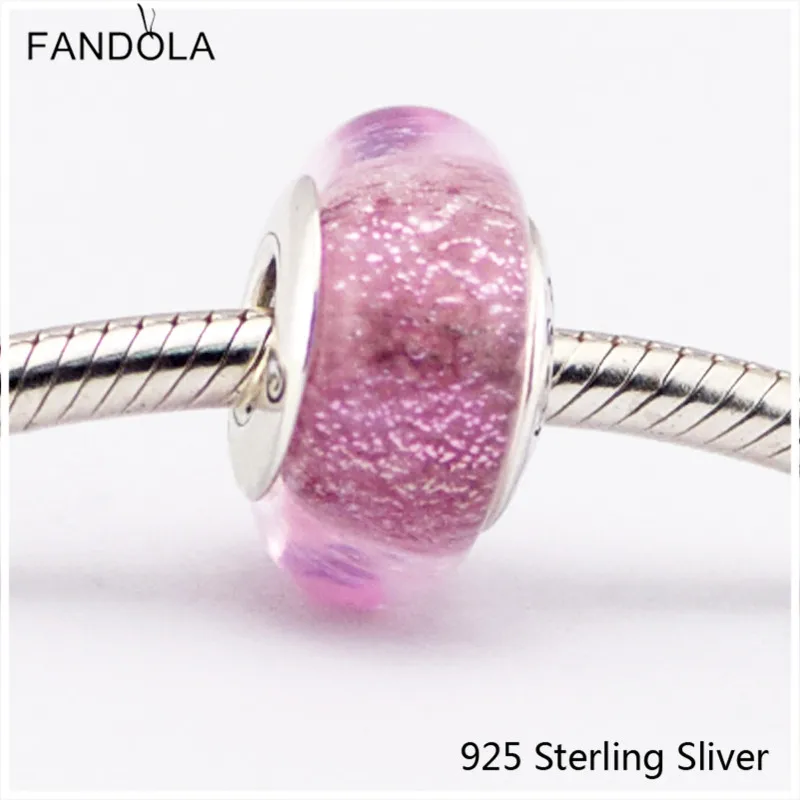 

925 Sterling Silver Rapunzel's Signature Pink Color Murano Glass Charm Beads Fit DIY Original Bracelet For Women