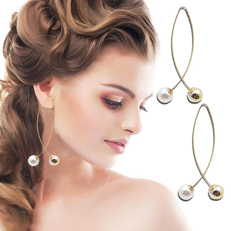 Cross Pearl Earrings Tide Fashion Creative Dangler Long Simple Elegant Female Wedding Jewelry Eardrop Gift | Украшения и