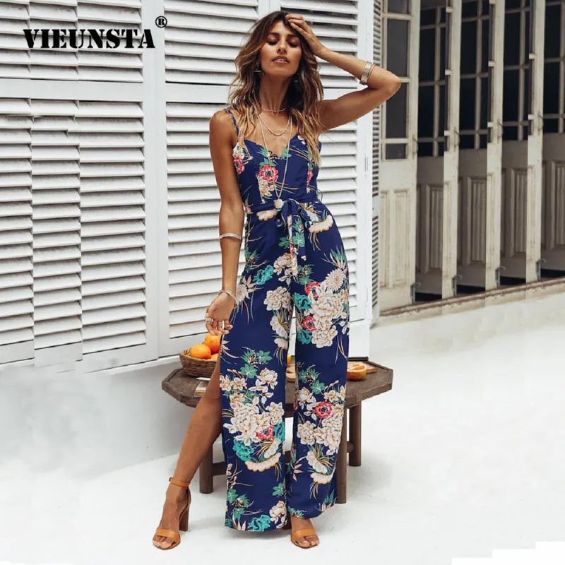 VIEUNSTA Boho Floral Print Backless Women Jumpsuits Sexy V Neck Beach Strap Playsuits Summer Wide Leg Side Split Jumpsuit Belt
VIEUNSTA Boho Floral Print Backless Women Jumpsuits Sexy V Neck Beach Strap Playsuits Summer Wide Leg Side Split Jumpsuit Belt