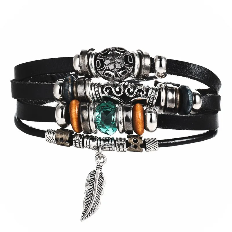 Punk Design Blue Crystal Charm Bracelets for Woman Men New Fashion Wristband Female Leaves Leather Bracelet Boho Jewelry
Punk Design Blue Crystal Charm Bracelets for Woman Men New Fashion Wristband Female Leaves Leather Bracelet Boho Jewelry