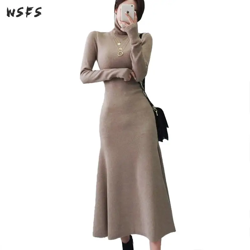 Spring Autumn Sweater Dress Black Khaki Turtleneck Long Sleeve Women Dresses 2019 Vintage Ruffles Vintage Knitted Long Sundress
Spring Autumn Sweater Dress Black Khaki Turtleneck Long Sleeve Women Dresses 2019 Vintage Ruffles Vintage Knitted Long Sundress