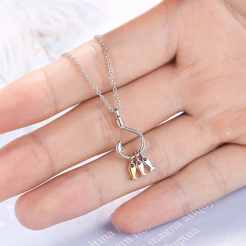925 Sterling Silver Necklace For Women Cute Fish and Fish Hook Pendant Necklace Creative Chain Jewelry Colar Collier S-N376
925 Sterling Silver Necklace For Women Cute Fish and Fish Hook Pendant Necklace Creative Chain Jewelry Colar Collier S-N376