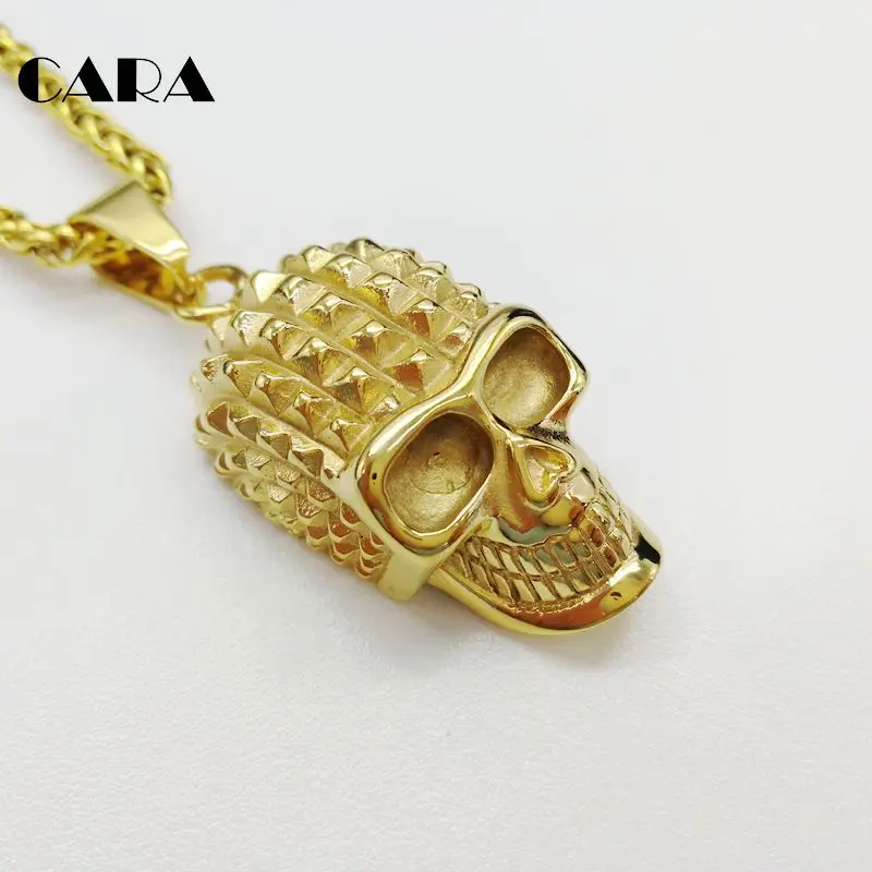 CARA New Gold color Pyramid studs skull head pendant necklace mens 316L stainless steel skeleton skull necklace fashion CARA0364
CARA New Gold color Pyramid studs skull head pendant necklace mens 316L stainless steel skeleton skull necklace fashion CARA0364