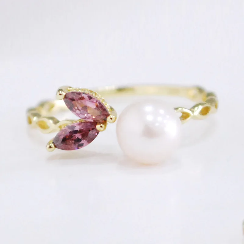 Gold Plated Jewelry New Natural Pearl Marquise Jewelry Gemstone Opening Ring Adjustable Ruby Ring Female 925 Simple Silver Ring 
Gold Plated Jewelry New Natural Pearl Marquise Jewelry Gemstone Opening Ring Adjustable Ruby Ring Female 925 Simple Silver Ring