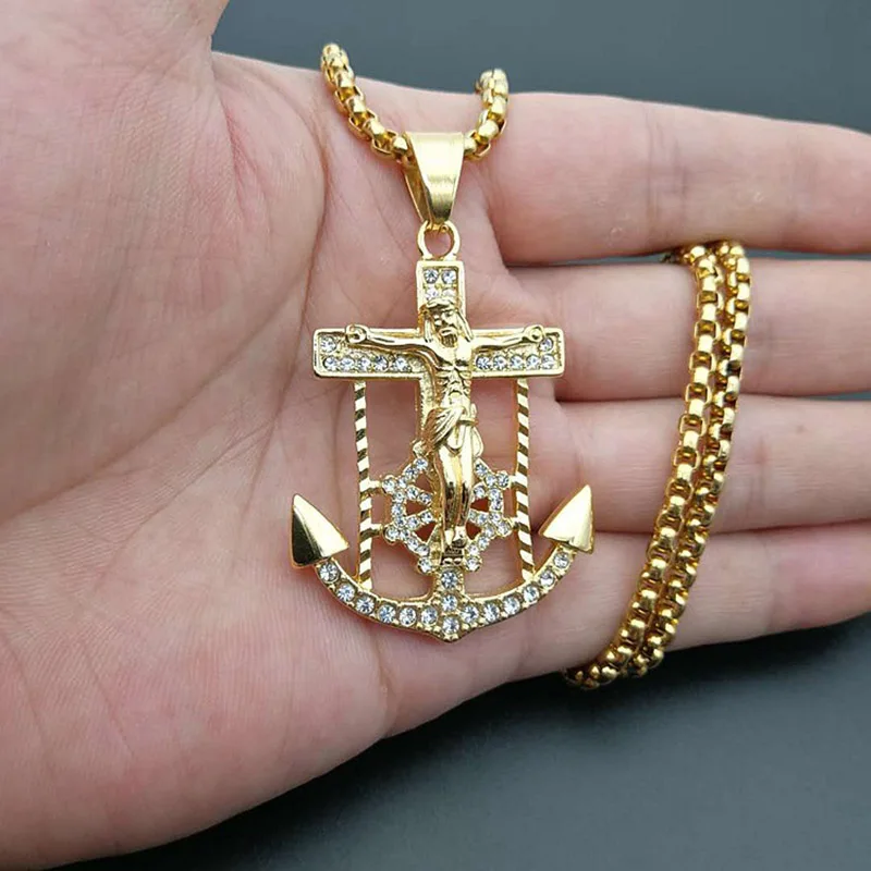 Hip Hop Rock Titanium Stainless Steel Jesus INRI Crucifix Anchor Rudder Pendants Necklace for Men Rapper Jewelry Gold Silver
Hip Hop Rock Titanium Stainless Steel Jesus INRI Crucifix Anchor Rudder Pendants Necklace for Men Rapper Jewelry Gold Silver