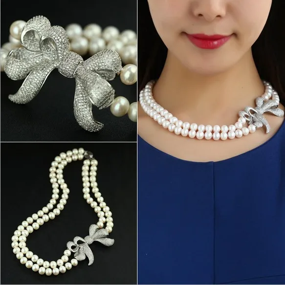 Fashion Bowknot Necklace Double Strand Natural Pearl Choker Women Luxury Pearl Choker Jewelry Party/Engagement Pearl Necklace
Fashion Bowknot Necklace Double Strand Natural Pearl Choker Women Luxury Pearl Choker Jewelry Party/Engagement Pearl Necklace