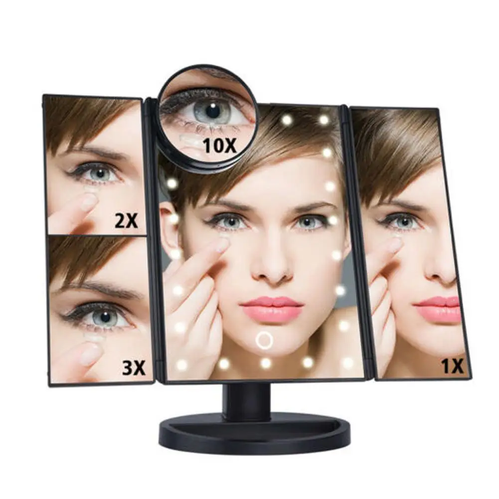 LED Touch Screen 22 Light Makeup Mirror Table Desktop Makeup 1X/2X/3X/10X Magnifying Mirrors Vanity 3 Folding Adjustable Mirror
LED Touch Screen 22 Light Makeup Mirror Table Desktop Makeup 1X/2X/3X/10X Magnifying Mirrors Vanity 3 Folding Adjustable Mirror