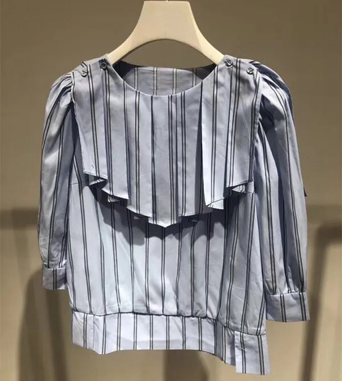 New 2019 Autumn women's half sleeve sreipe Shirts Chic women Ruffles elegant Shirts & Blouses A615
New 2019 Autumn women's half sleeve sreipe Shirts Chic women Ruffles elegant Shirts & Blouses A615
