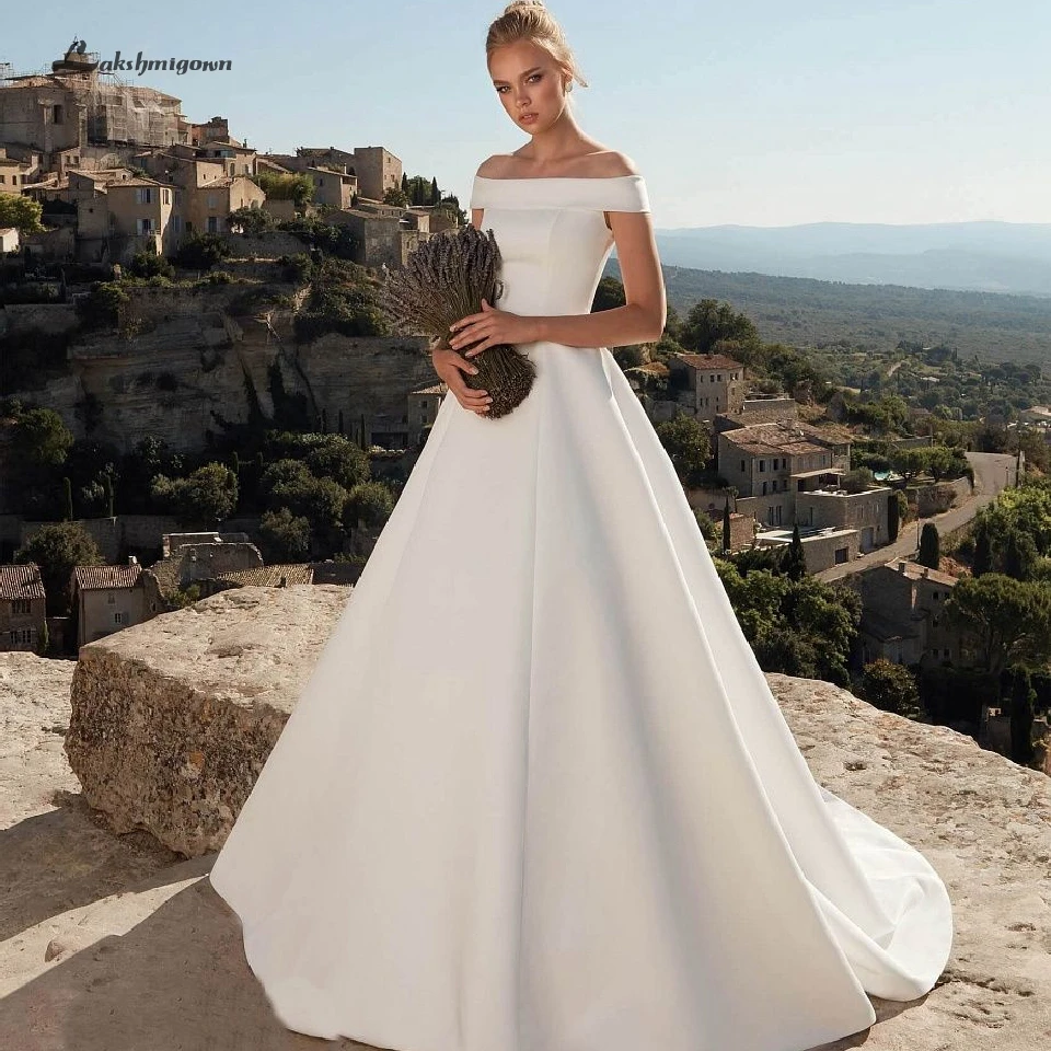 Lakshmigown Off the Shoulder Princess Wedding Dress Satin A Line Vestido Novia Elegant Bridal Gown Sexy White Wedding Gown 2019
Lakshmigown Off the Shoulder Princess Wedding Dress Satin A Line Vestido Novia Elegant Bridal Gown Sexy White Wedding Gown 2019