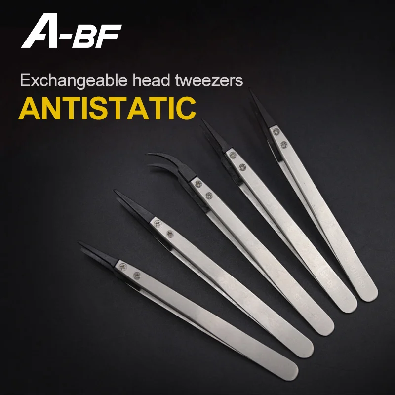 

Metal Tweezers Pointed Head Round Head Elbow Tweezers Replaceable Head Tweezers Set Stainless Steel Anti-static