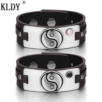 

KLDY 2pcs Brand Men Leather Bracelet Yin Yang Balance Powers Magic Lucky Amulet Tag Quartz Gem stone Adjustable Leather Bracelet