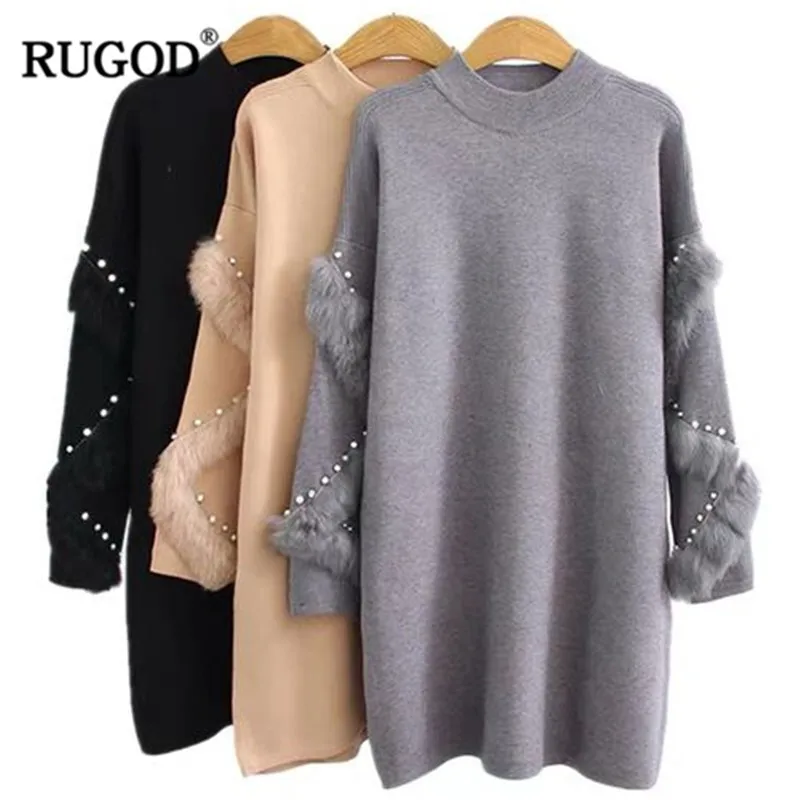 RUGOD Winter knitted dress women Round neck solid long sleeve Fuax fur patchwork midi dress elegant party dresses femme vestidos
RUGOD Winter knitted dress women Round neck solid long sleeve Fuax fur patchwork midi dress elegant party dresses femme vestidos